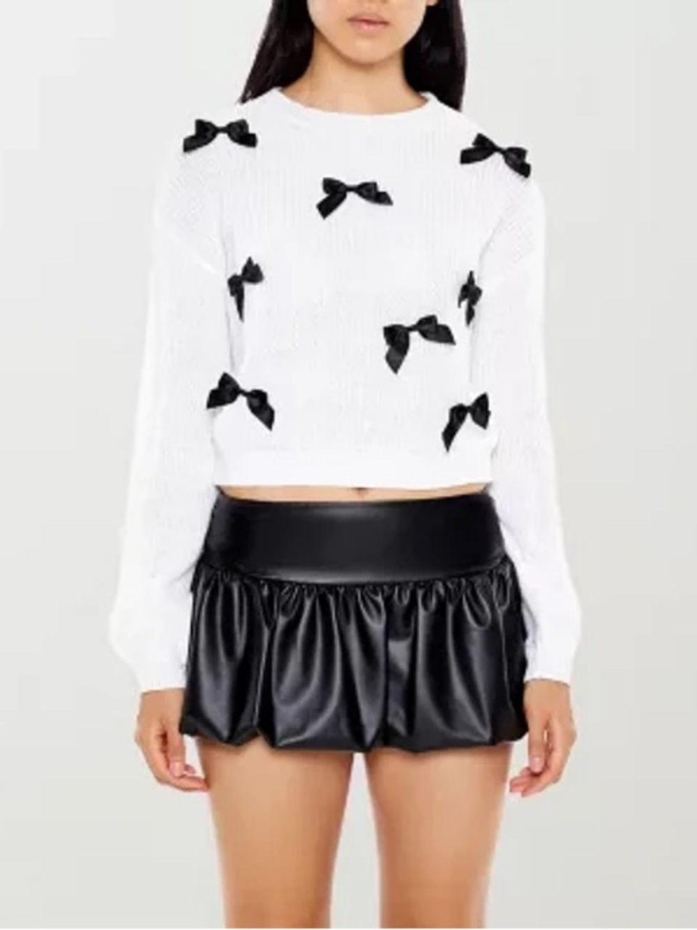 Forever 21 White Sweater with black bows